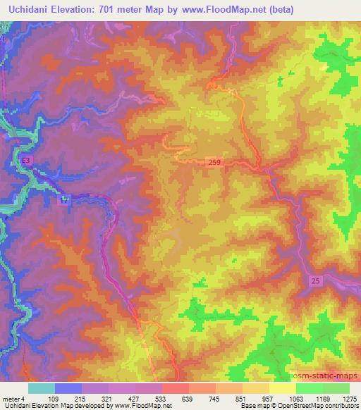 Uchidani,Japan Elevation Map