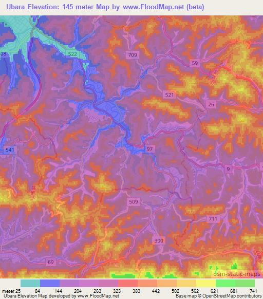Ubara,Japan Elevation Map