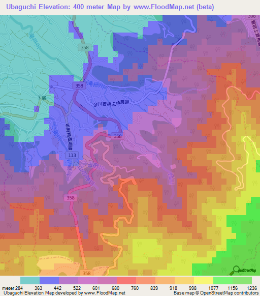 Ubaguchi,Japan Elevation Map