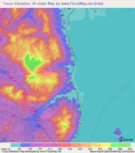 Tsuzu,Japan Elevation Map