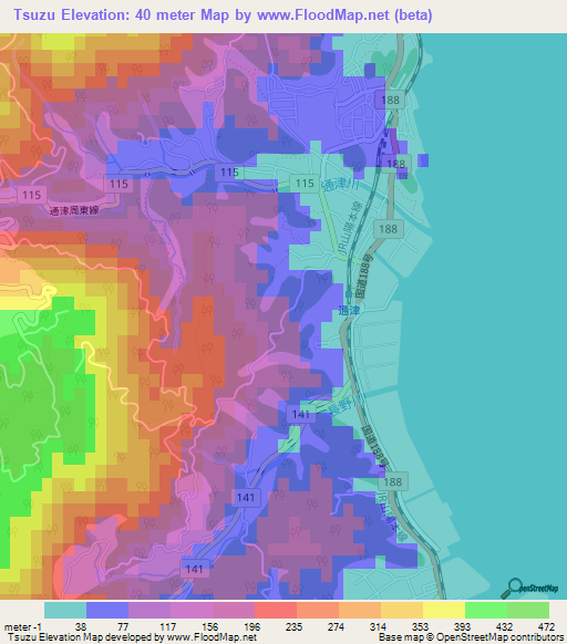 Tsuzu,Japan Elevation Map
