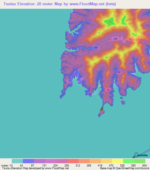 Tsutsu,Japan Elevation Map
