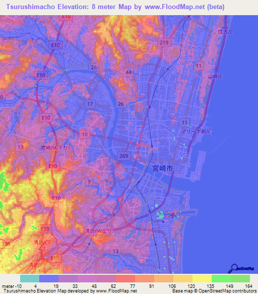 Tsurushimacho,Japan Elevation Map