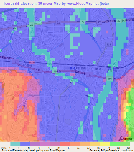 Tsurusaki,Japan Elevation Map