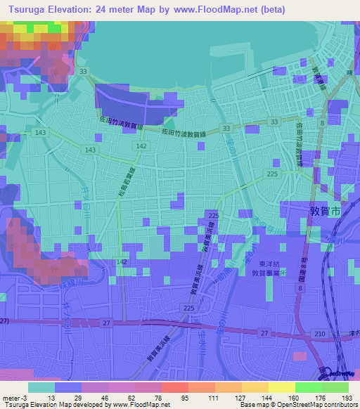Tsuruga,Japan Elevation Map