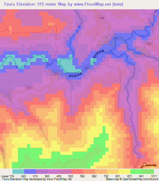 Tsuru,Japan Elevation Map
