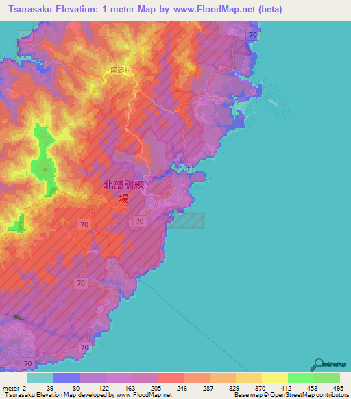 Tsurasaku,Japan Elevation Map
