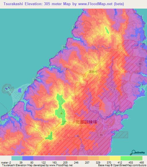 Tsurakashi,Japan Elevation Map