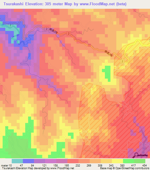 Tsurakashi,Japan Elevation Map