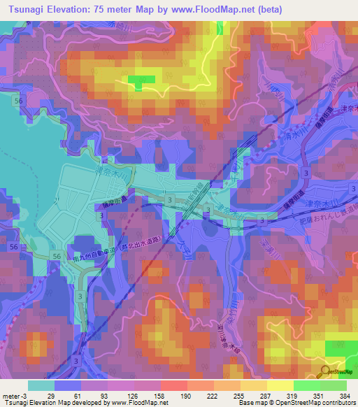 Tsunagi,Japan Elevation Map