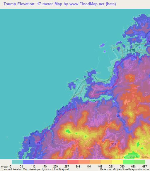Tsuma,Japan Elevation Map