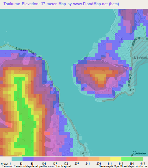 Tsukumo,Japan Elevation Map