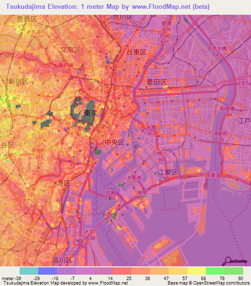 Tsukudajima,Japan Elevation Map
