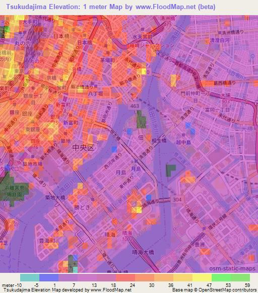 Tsukudajima,Japan Elevation Map