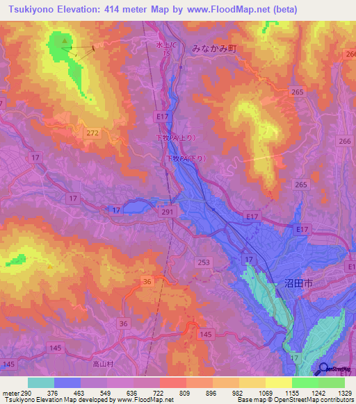Tsukiyono,Japan Elevation Map