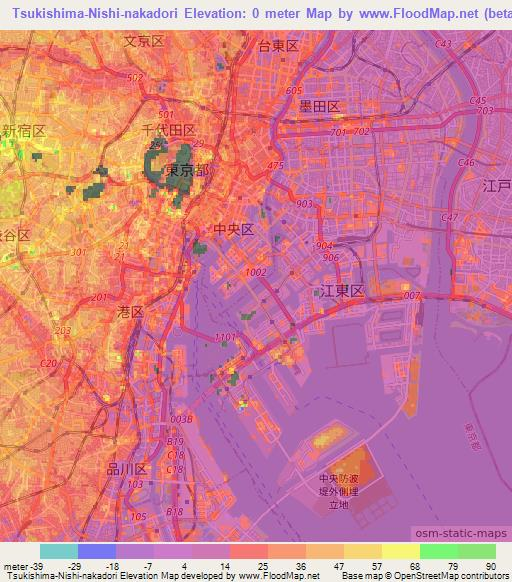 Tsukishima-Nishi-nakadori,Japan Elevation Map