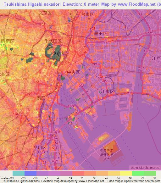 Tsukishima-Higashi-nakadori,Japan Elevation Map