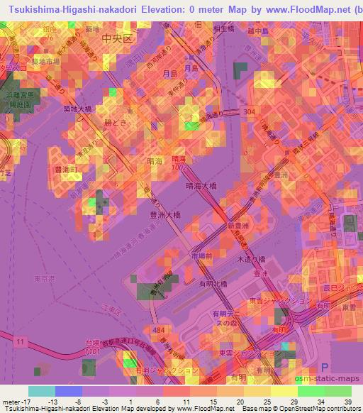 Tsukishima-Higashi-nakadori,Japan Elevation Map