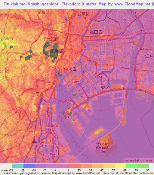 Tsukishima-Higashi-gashidori,Japan Elevation Map