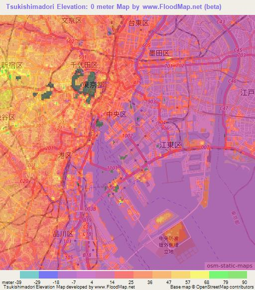 Tsukishimadori,Japan Elevation Map
