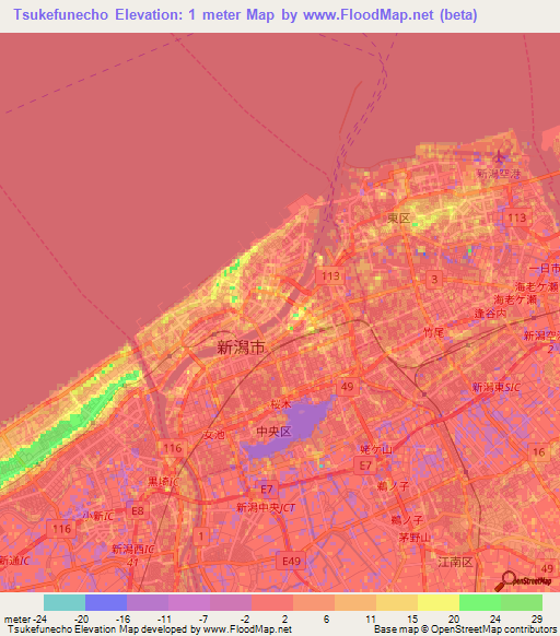 Tsukefunecho,Japan Elevation Map