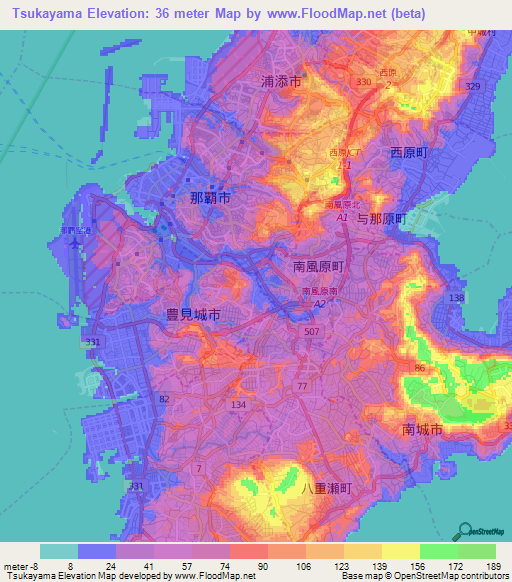 Tsukayama,Japan Elevation Map