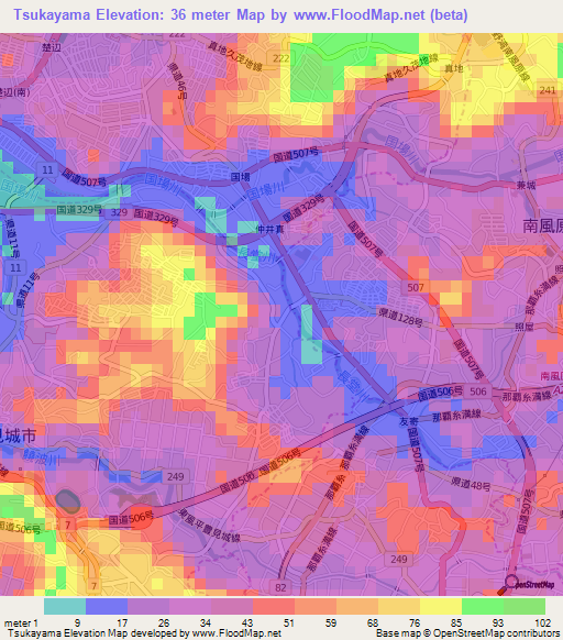 Tsukayama,Japan Elevation Map