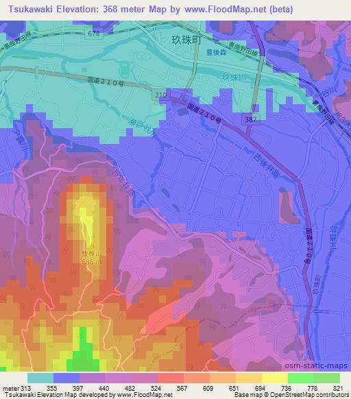Tsukawaki,Japan Elevation Map