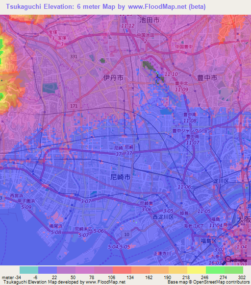 Tsukaguchi,Japan Elevation Map