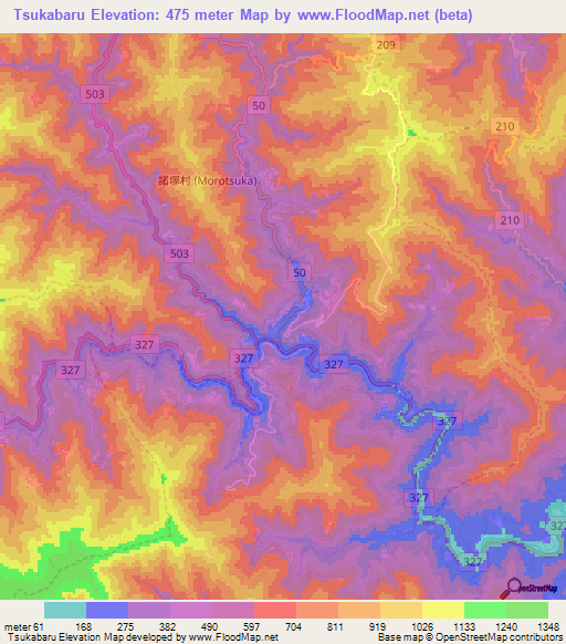 Tsukabaru,Japan Elevation Map