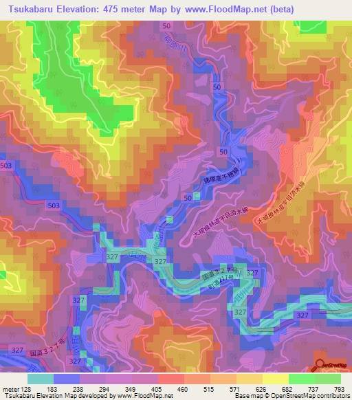 Tsukabaru,Japan Elevation Map