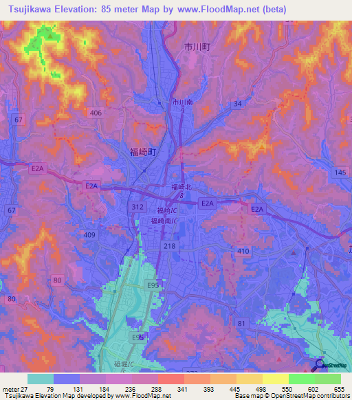 Tsujikawa,Japan Elevation Map
