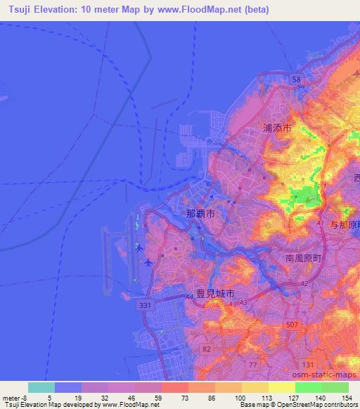 Tsuji,Japan Elevation Map