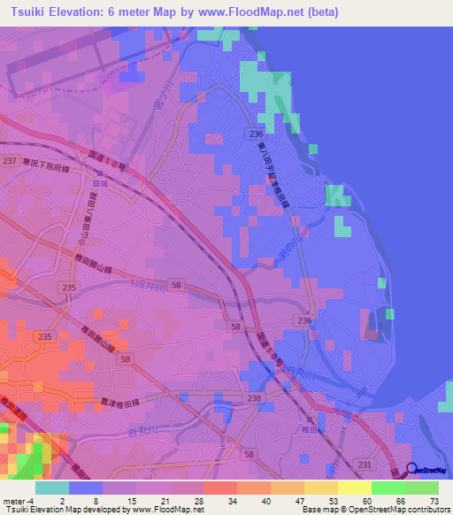 Tsuiki,Japan Elevation Map