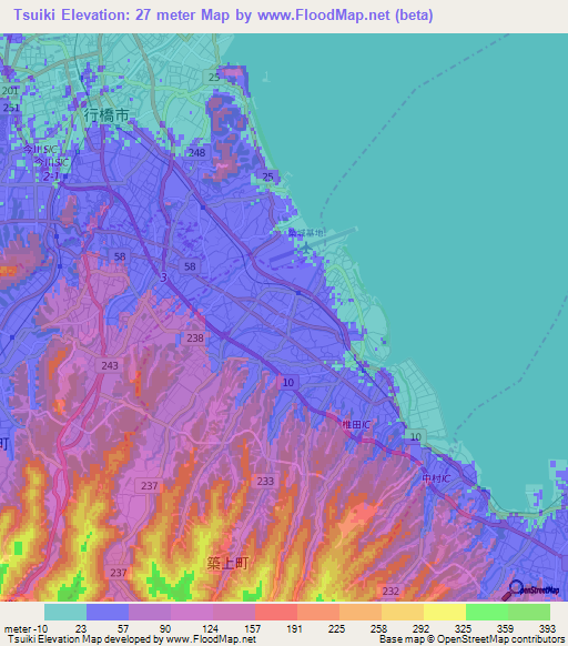 Tsuiki,Japan Elevation Map