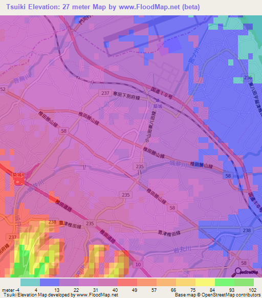 Tsuiki,Japan Elevation Map