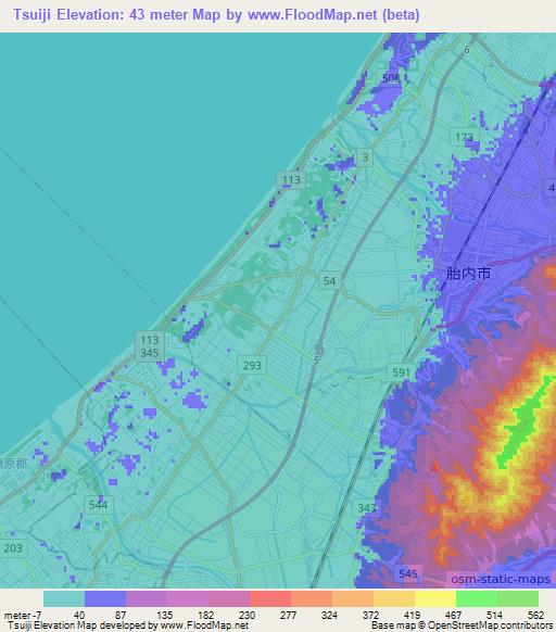 Tsuiji,Japan Elevation Map