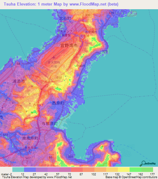 Tsuha,Japan Elevation Map