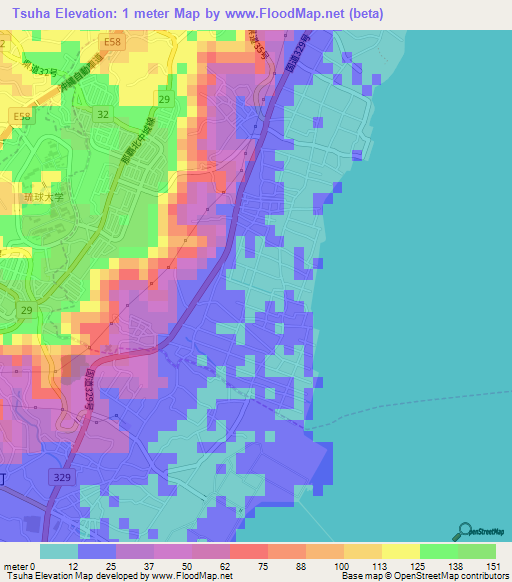 Tsuha,Japan Elevation Map