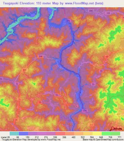 Tsugayuki,Japan Elevation Map