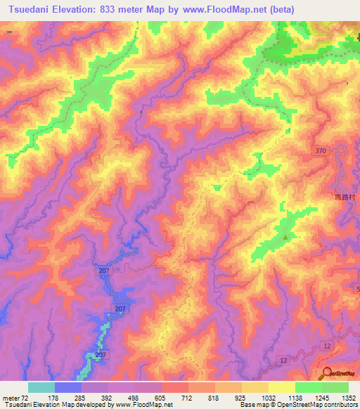 Tsuedani,Japan Elevation Map