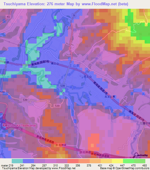 Tsuchiyama,Japan Elevation Map