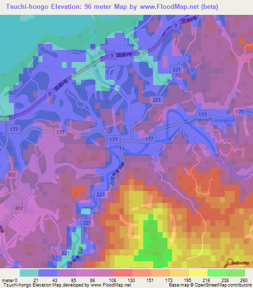 Tsuchi-hongo,Japan Elevation Map