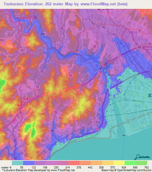 Tsuburano,Japan Elevation Map
