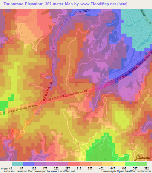 Tsuburano,Japan Elevation Map
