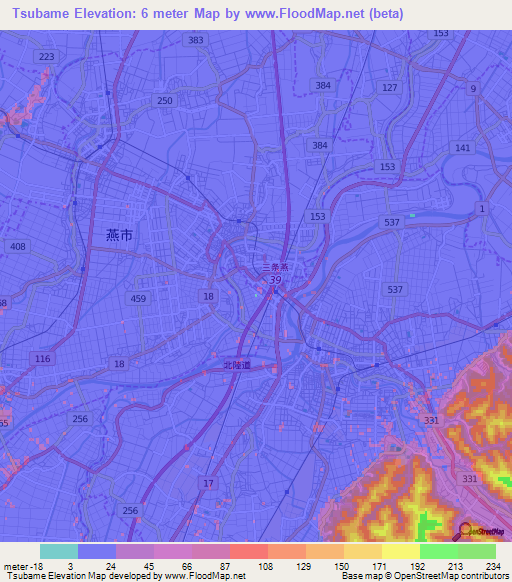 Tsubame,Japan Elevation Map