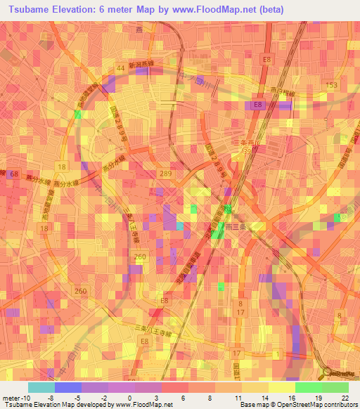 Tsubame,Japan Elevation Map