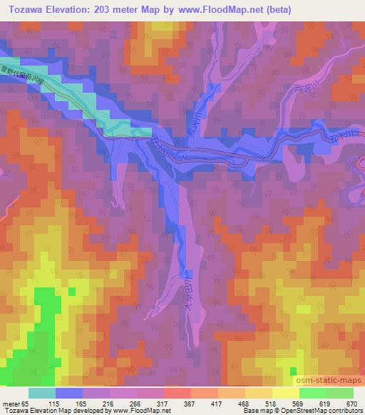 Tozawa,Japan Elevation Map