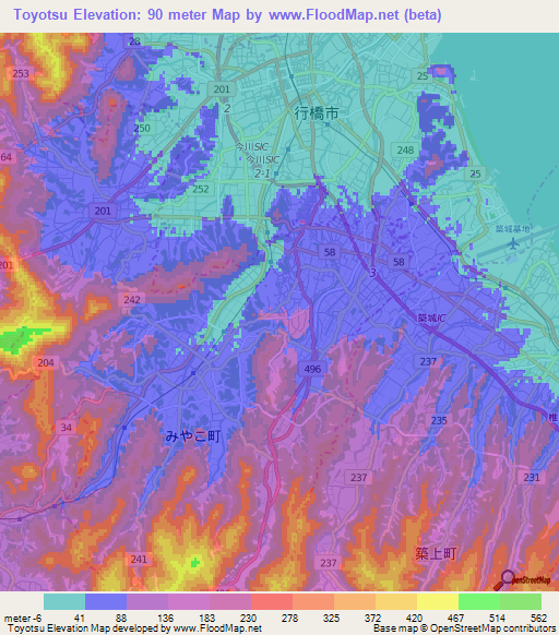 Toyotsu,Japan Elevation Map