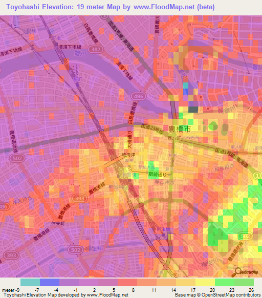 Toyohashi,Japan Elevation Map